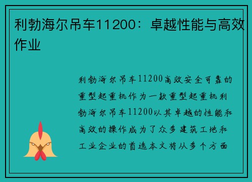 利勃海尔吊车11200：卓越性能与高效作业